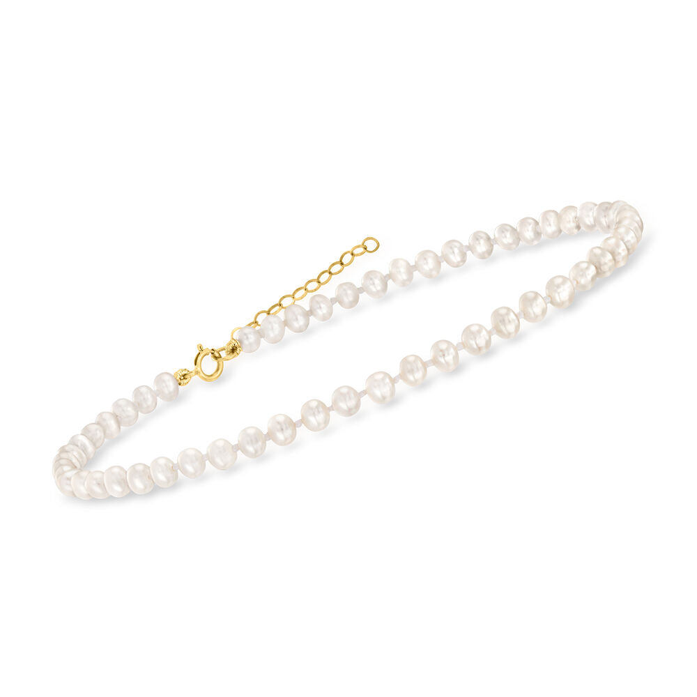 4-4.5mm Cultured Pearl Anklet with 14kt Yellow Gold. 9"