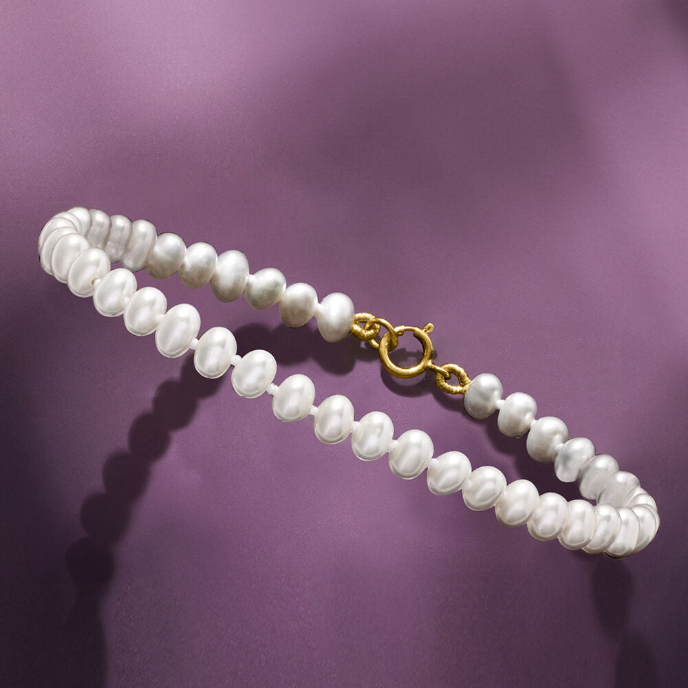 4-4.5mm Cultured Pearl Anklet with 14kt Yellow Gold. 9"