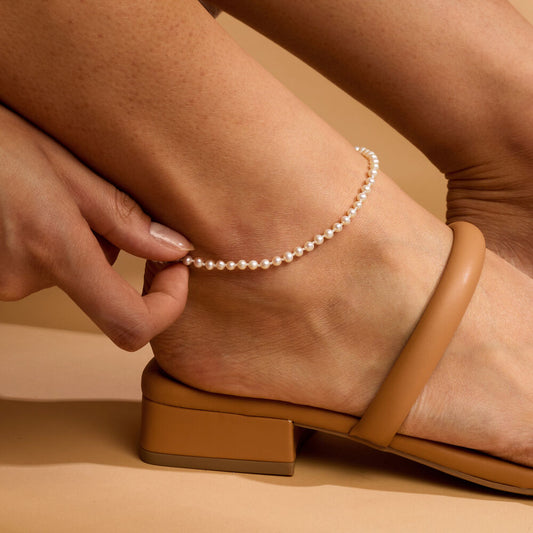 4-4.5mm Cultured Pearl Anklet with 14kt Yellow Gold. 9"