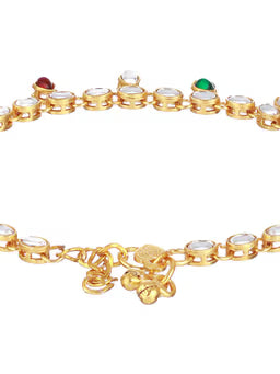 Aura Set of 2 Gold Plated Red & Green Kundan Studded & CZ Stone Anklets