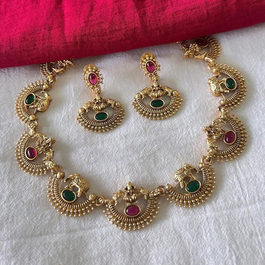 Aura Jewellery Gold Plated Pota Stone And Temple Necklace Set