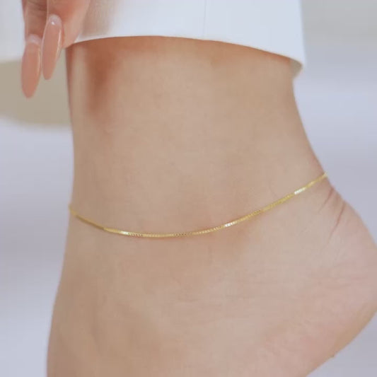 Aura Classic Minimal Box Chain 925 Sterling Silver Anklet