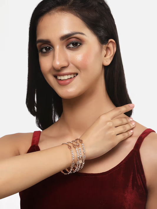 Rose Gold-Plated CZ Studded Bangles for Women (Pack of 4)