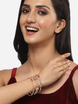 Rose Gold-Plated CZ Studded Bangles for Women (Pack of 4)