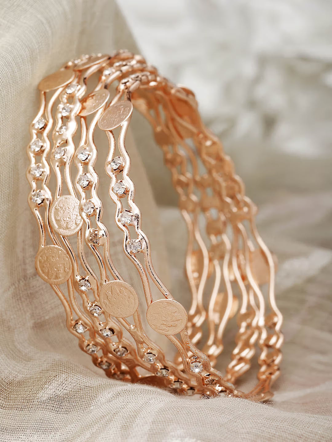 Rose Gold-Plated CZ Studded Bangles for Women (Pack of 4)