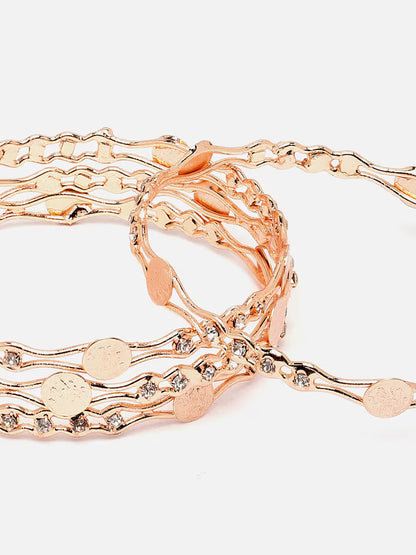 Rose Gold-Plated CZ Studded Bangles for Women (Pack of 4)