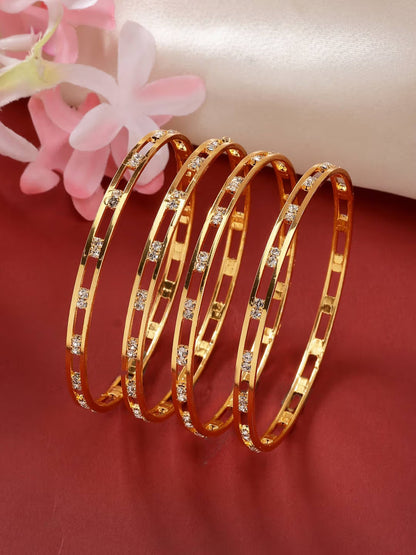 Aura Women Gold-Plated Cz Stone-Studded Bangles (Pack of 4)