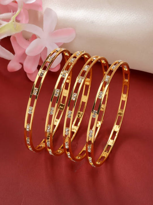 Aura Women Gold-Plated Cz Stone-Studded Bangles (Pack of 4)