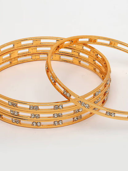 Aura Women Gold-Plated Cz Stone-Studded Bangles (Pack of 4)