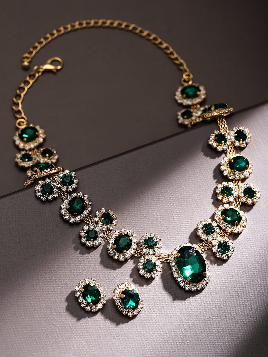 Aura 18K Gold-Plated Emerald Green Crystal & Cubic Zirconia Studded Necklace Set