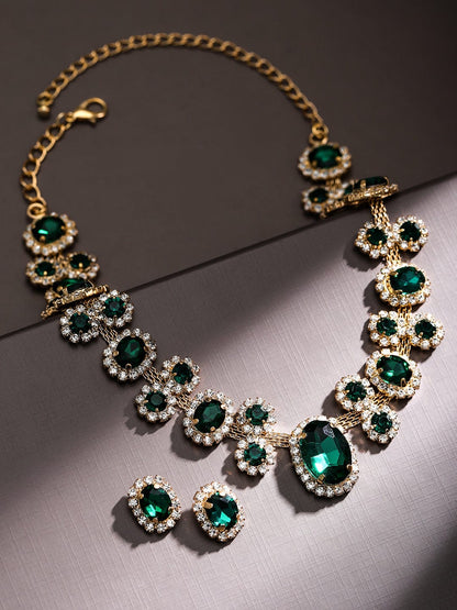Aura 18K Gold-Plated Emerald Green Crystal & Cubic Zirconia Studded Necklace Set