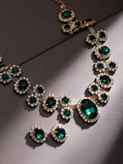 Aura 18K Gold-Plated Emerald Green Crystal & Cubic Zirconia Studded Necklace Set