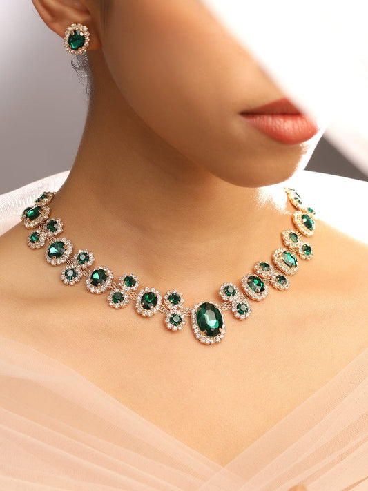 Aura 18K Gold-Plated Emerald Green Crystal & Cubic Zirconia Studded Necklace Set