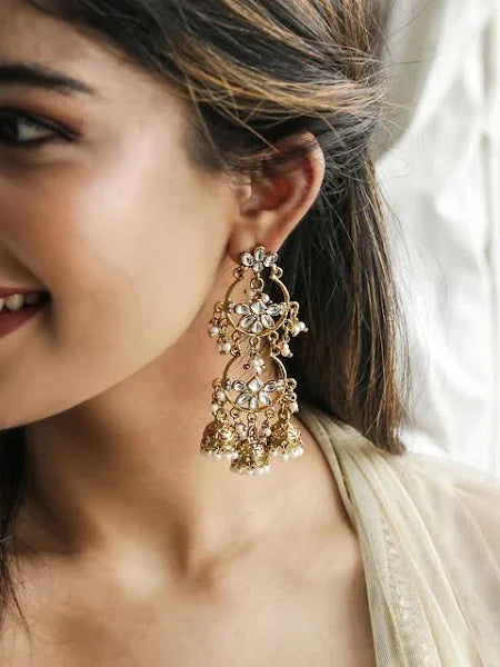 Aura Women's Traditional Wedding Kundan Drop Earrings